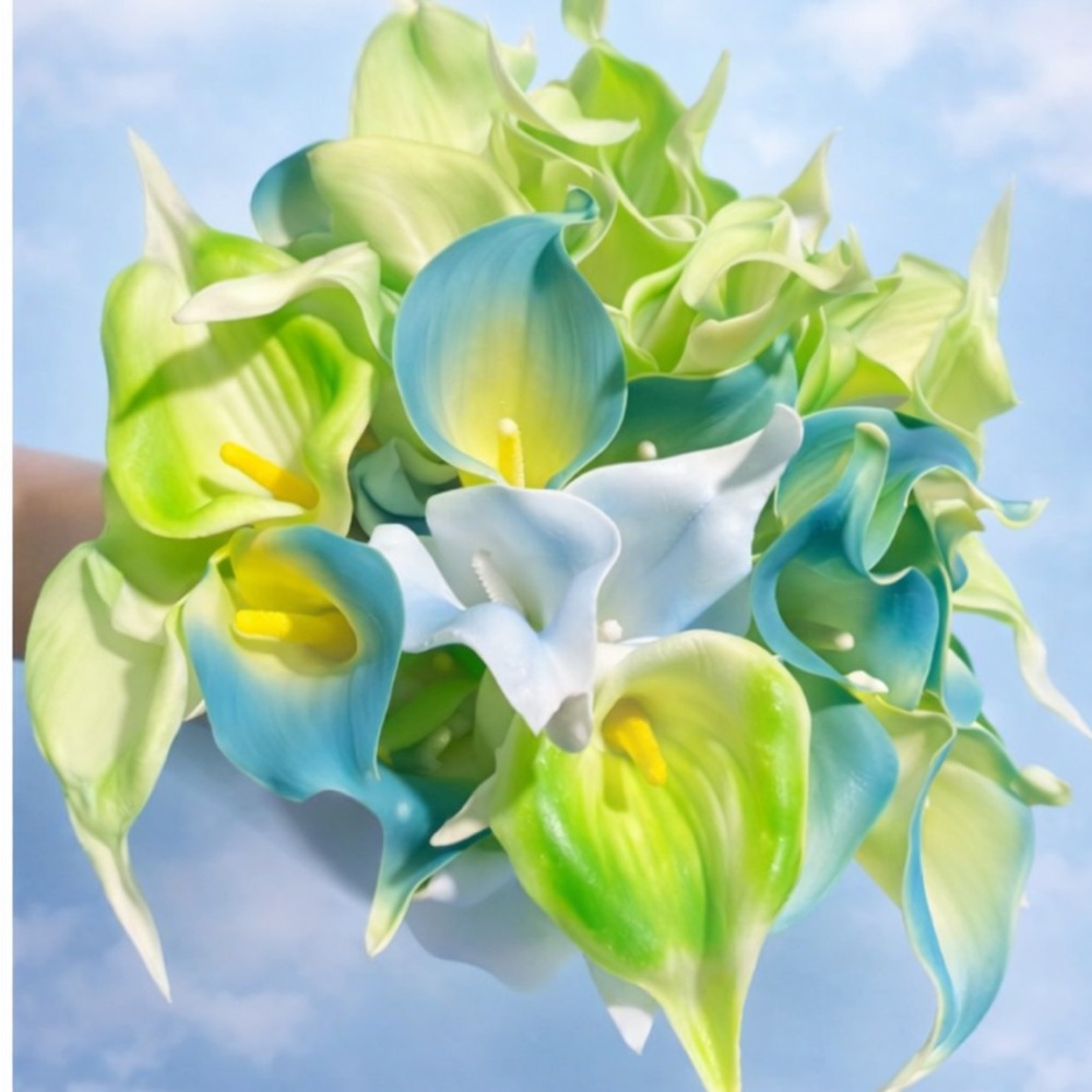 💐Assorted Artificial Calla Lillies x 41 Stems. Blue/Green. LIKE NEW